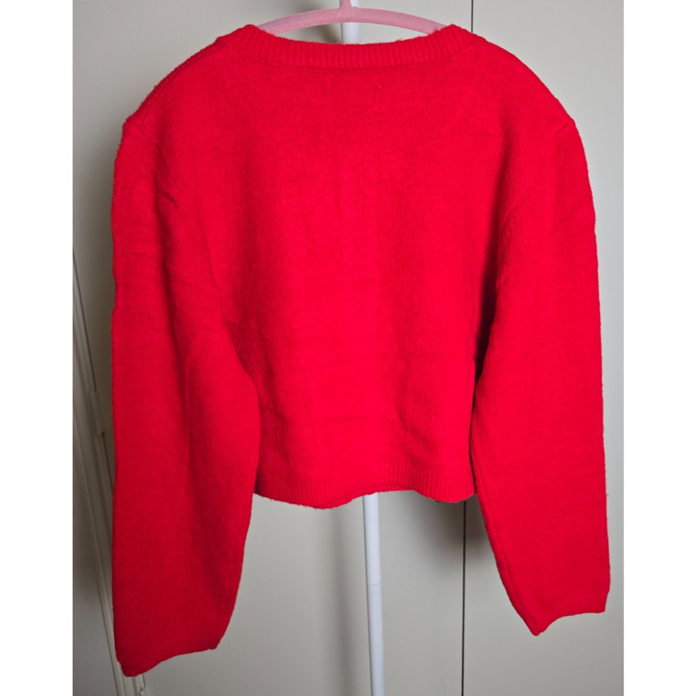 Tulip B Red Cropped Button Front Cardigan Sweater Pockets Size L NWT - Picture 3 of 6